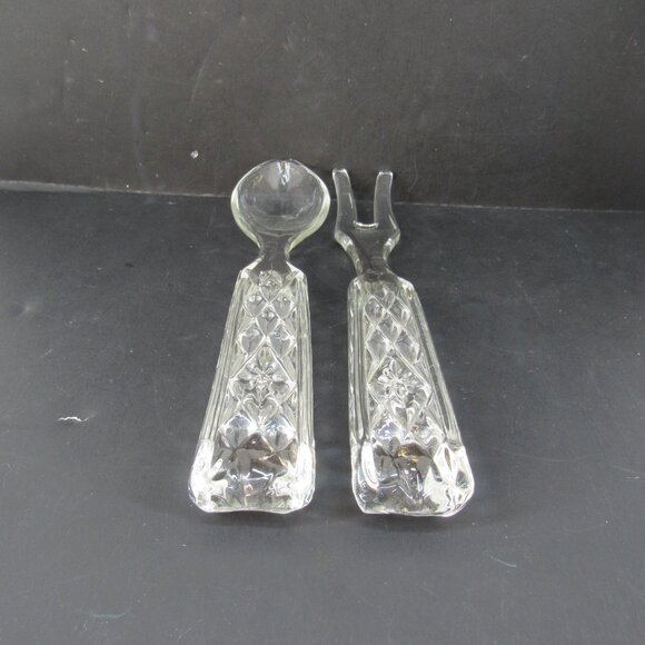 Vintage Anchor Hocking Wexford Pressed Glass Diamond Pattern Salad Serving Set - Picture 4 of 6